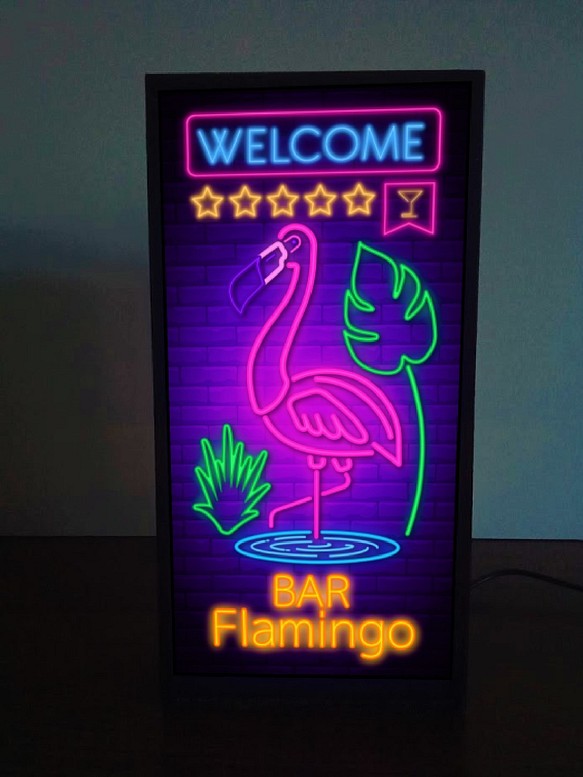 フラミンゴ 南国 トロピカル ビーチ BAR 酒 夏 海 ヤシの木 サイン 看板 玩具 置物 雑貨 LEDライトBOX 1枚目の画像