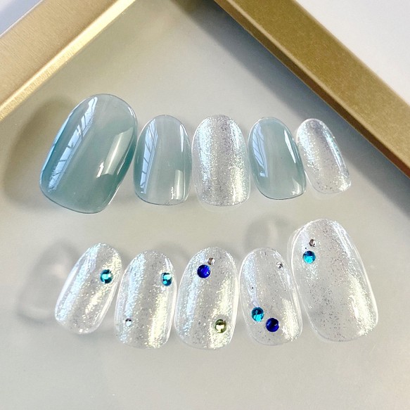 ネイルチップ No 37 シンプル 透け感 ブルーネイル 夏ネイル ラメネイル ストーンネイル ネイルチップ ネイルシール Asu Nails 通販 Creema クリーマ ハンドメイド 手作り クラフト作品の販売サイト