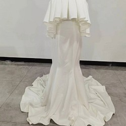 ソフトマーメイド ホワイト ウエディングドレス オフショルダー ロングトレーン  2次会 前撮り 花嫁 挙式 1枚目の画像