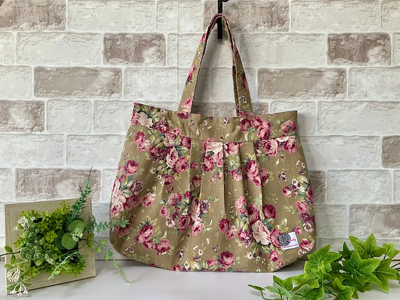 [L size] Antique Rose Cotton Linen Granny Bag Beige &lt;推薦通勤包&gt 第1張的照片
