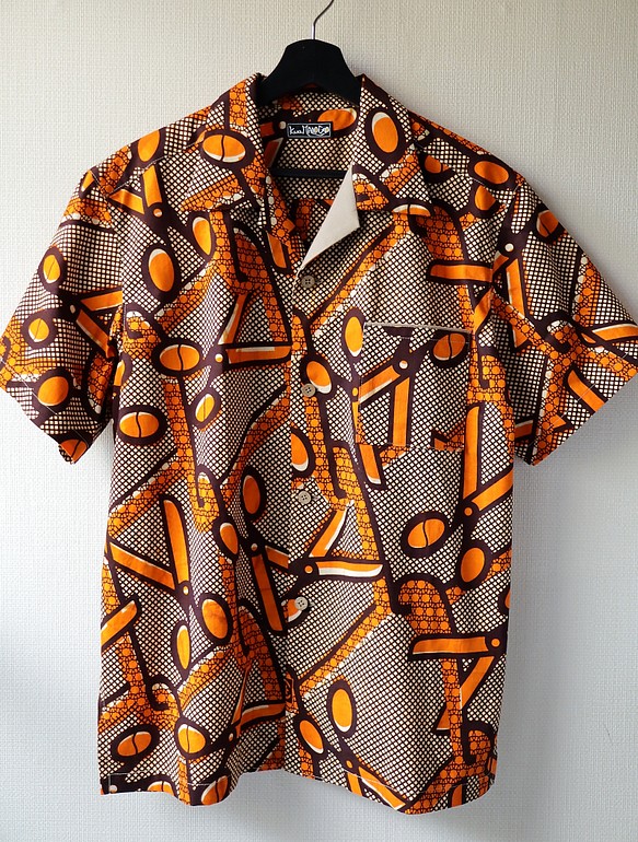 アロハシャツ　アフリカ布 開襟 半袖 メンズ AL2 1枚目の画像