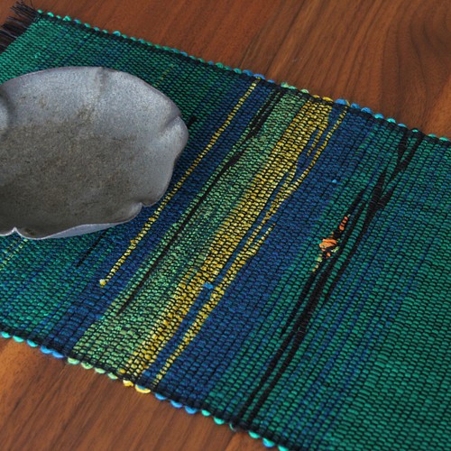 コットンウール手織りマット（大） グリーン系 ランチョンマット/敷物