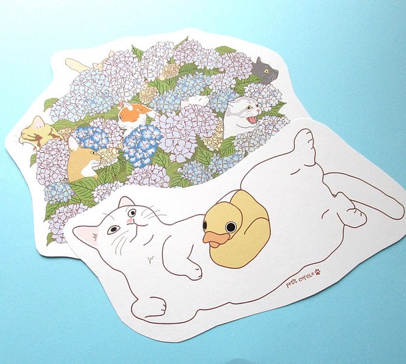 猫変形ポストカード「紫陽花＃2」（へそ天ちゃんとセットになってます） 1枚目の画像