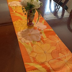豪華刺繍の帯リメイク　正絹テーブルランナー1534