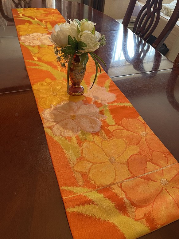 豪華刺繍の帯リメイク 正絹テーブルランナー1534 テーブルクロス 