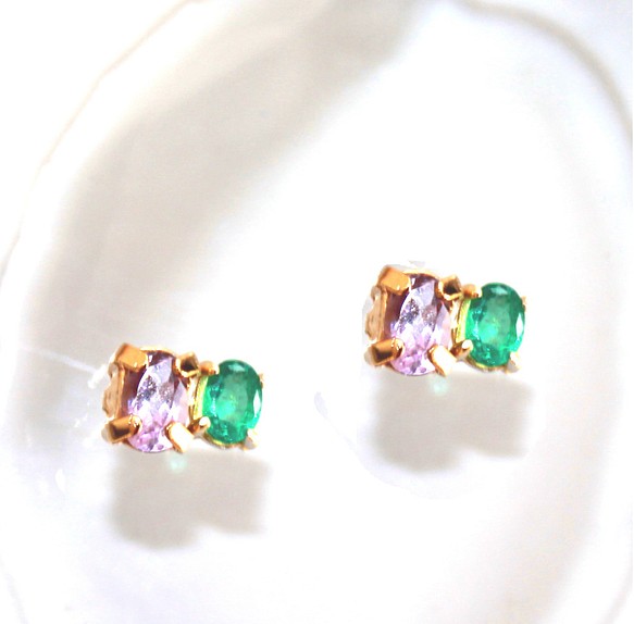 natu no hajimari   Emerald & Amethyst Earrings/Pierce