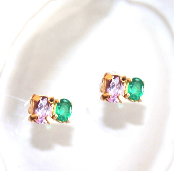 natu no hajimari - Emerald & Amethyst Earrings/Pierce