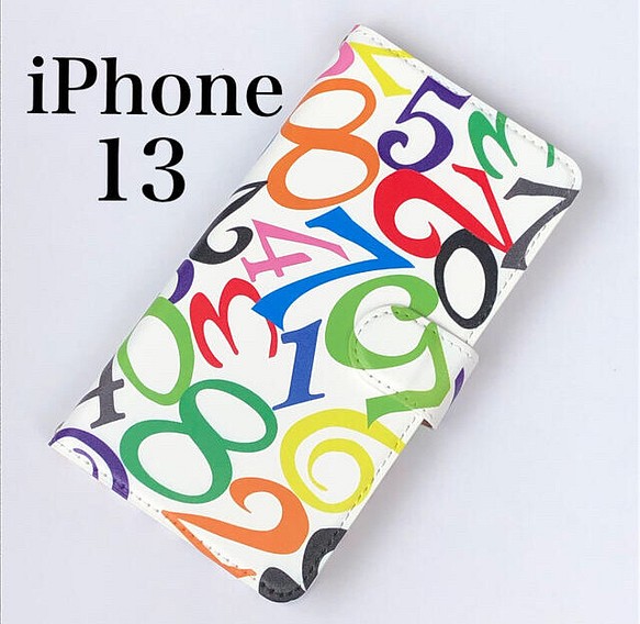 iPhone13ケース　手帳型　おしやれ　数字　かっこいい　メンズ　レディース　7ブルー　カッコいい　カラフル　モダン　 1枚目の画像