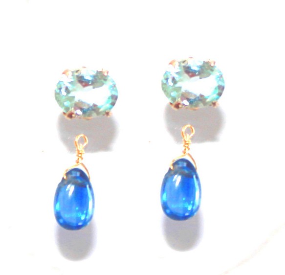 - natsu blue - Blue Topaz & Kyanite Earrings/Pierce 1枚目の画像