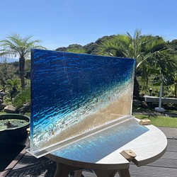 インテリアパネル 瑠璃色の海の  立てかけパネル60cm×30cm×5cm 1枚目の画像