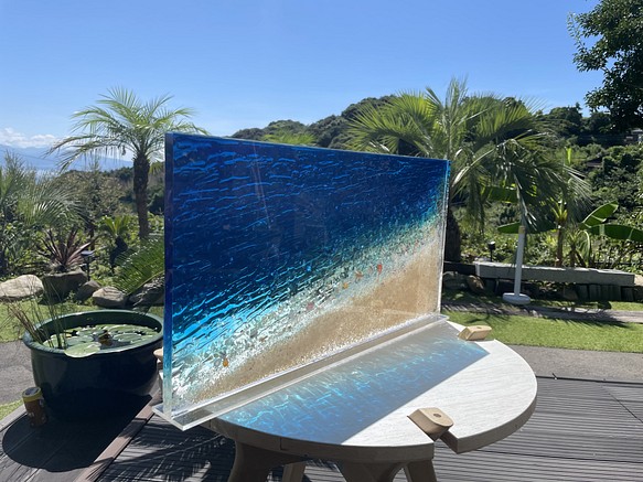インテリアパネル 瑠璃色の海の  立てかけパネル60cm×30cm×5cm 1枚目の画像