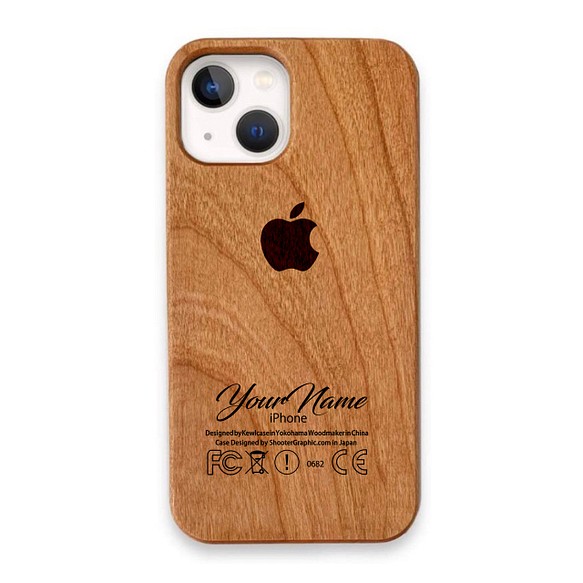 最新入荷【りんご＋名入れ可能】天然木製素材 ウッド 木製 彫刻　iPhone13ケース 1枚目の画像