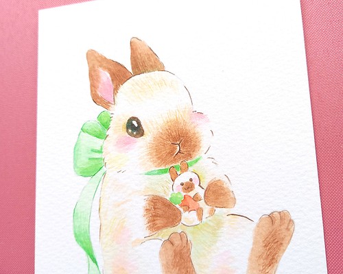 原画『抱っこシリーズ ヒマラヤン』 絵画 うさぎチンチラ雑貨