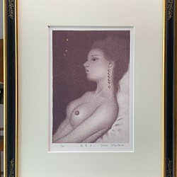 【夜空】#裸婦像　#シート販売　リトグラフ2版2色　手彩色/金　#インテリア 1枚目の画像