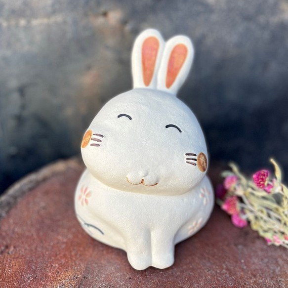 にっこりうさぎ　Ｏ-210　陶製　　/Rabbit/兔子 1枚目の画像