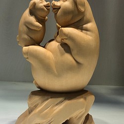 木彫 母子豚 彫刻 置物 コレクション 文遊び工芸品 彫刻 minn 通販