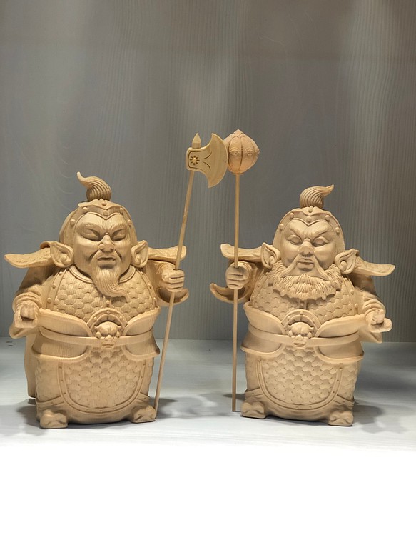 木彫 ふん・哈二神将 雕刻 置物 文游芸品 コレクション 彫刻 minn 通販