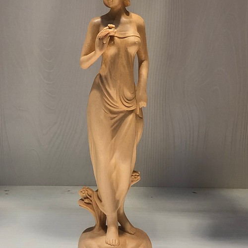 日本ショッピング 木彫のチャイナドレスの美女、彫刻工芸品の女神の