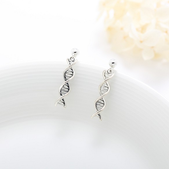 化學 基因 染色體 DNA 一對 s925 純銀 耳環 耳夾 情人節 禮物 第1張的照片