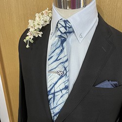 徳島しじら織長尾ネクタイ　筒藍染クロス(9月までの限定販売) 1枚目の画像