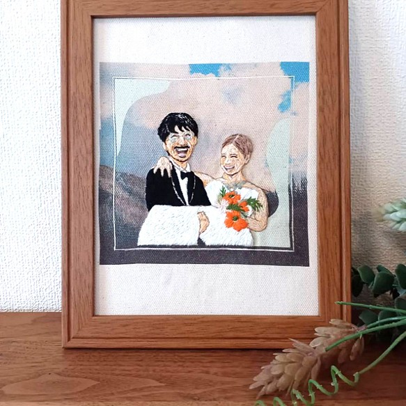 【オーダーメイド】ブライダル ウェルカムボード 結婚式前撮り写真 似顔絵 刺繍