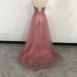 かわいい ピンク カラードレス 枝花刺繍 チュールスカート 結婚式 
