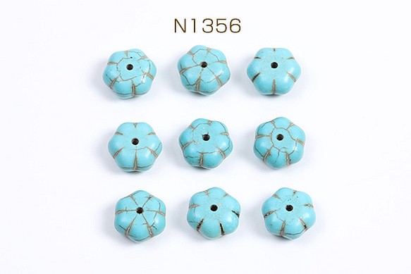 N1356  60個  天然石ビーズ ターコイズ パンプキン 13mm  3X（20ヶ） 1枚目の画像