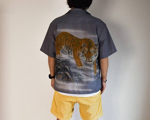 新品　オープンカラーシャツ　アロハ　虎　総柄　トラ　タイガー　アメカジ　L 半袖
