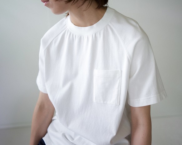 combed cotton/raglan pocket tshirt /off white/size1 カットソー