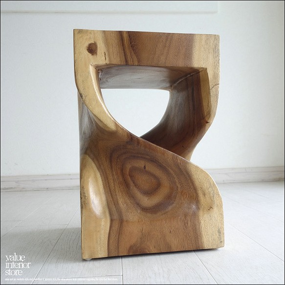 無垢材 ウェーブスツールNA01 イス 天然木 椅子 ベンチ 木製スツール ナチュラル 天然木 モンキーポッド 1枚目の画像