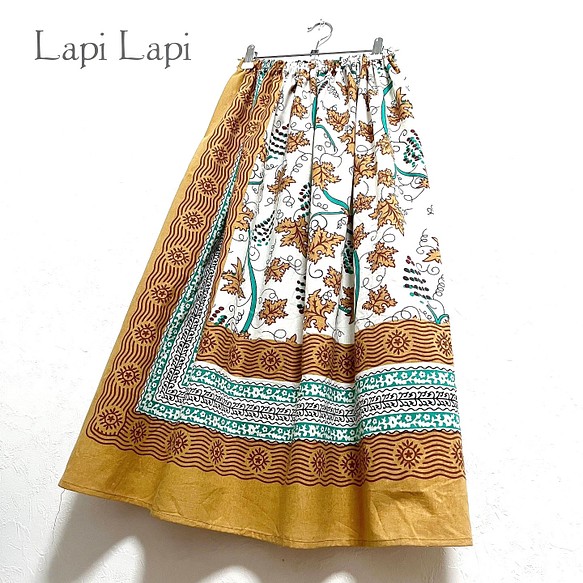 【新作】インド綿ギャザースカート カラシ 1枚目の画像