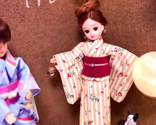 リカちゃんサイズ浴衣【mini flowers & stripes】 おもちゃ・人形 ...