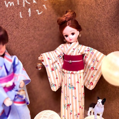 リカちゃんサイズ浴衣【mini flowers & stripes】 おもちゃ・人形