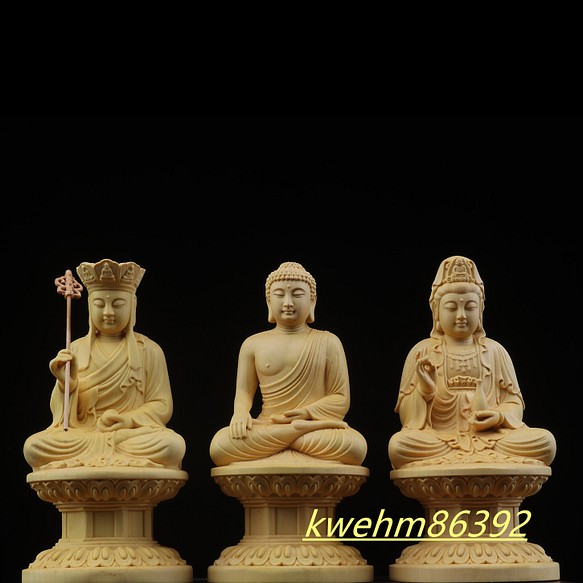 三聖 黄楊木 実木彫刻 仏陀彫刻 仏像立像 美術工芸品 置物 彫刻 minn