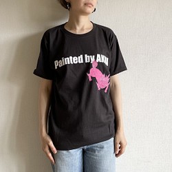 ロゴプリント/手描き絵付けTシャツ/ピンクの獅子/S・M・L 1枚目の画像