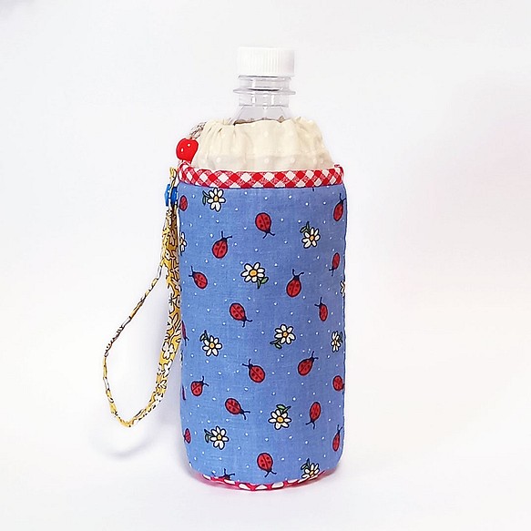 手工 PET 瓶蓋用於冷/熱絕緣 500 毫升瓢蟲和雛菊（藍色）美國棉防 第1張的照片