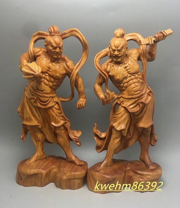 2021新発 黄花梨 仏教工芸品 一刀彫 極上彫 木彫仏像 金剛力士立像一式
