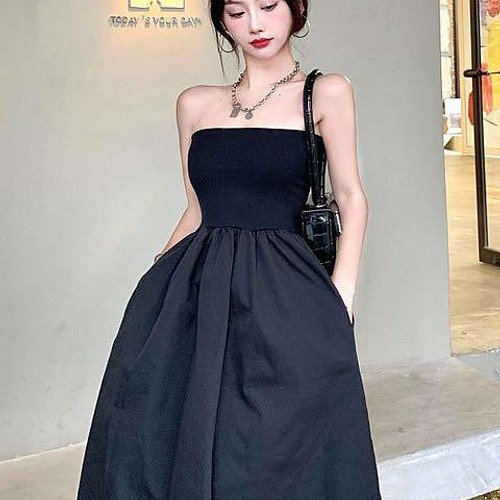ワンピース 韓国 ドレス ハイウエスト ロングスカート オフショルダー