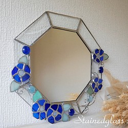 ✴︎:.｡豪華♪青いお花の壁掛け八角形の鏡 (27size) ドレッサー 
