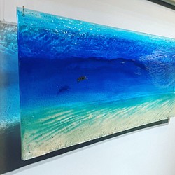 完成品在庫限り！ビッグサイズ　コバルトブルーウォーター　タートルコーラル　南の島のカメ　壁掛けアートパネル90×40 1枚目の画像