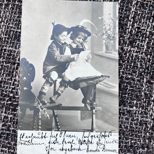 1911年 アンティーク ドイツ 手紙を読む少年と少女 ポストカード
