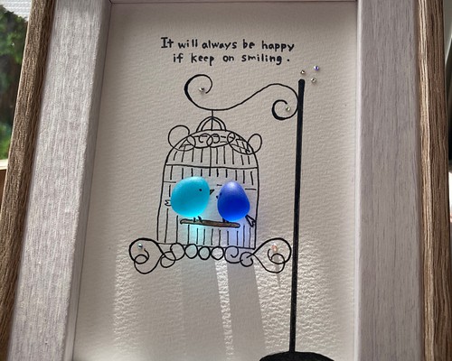 【展示中】シーグラスアート再販「愛を育む」小鳥カップル♡