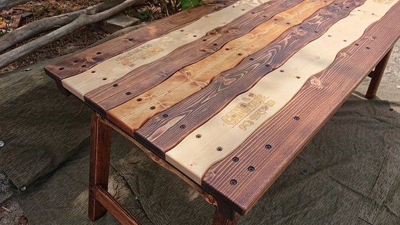 【受注生産】折りたたみローテーブル（ロング）　古仕上げ  キャンプ 枠仕様 アイアンバー 1枚目の画像