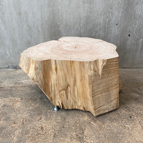 ヒノキの切り株の造形的置物 B-6(平大) 丸太 椅子 スツール オブジェ 