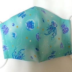 送料無料　立体 布マスク ハンドメイド かわいい くらげ クラゲ 星 生き物  海 (裏地白) C 着物 浴衣 1枚目の画像