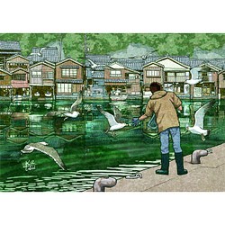 「ウミネコ」　伊根の舟屋　餌　海の京都　イラスト 1枚目の画像