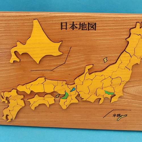 日本地図 組み木　組み木絵　置物　アート　ケヤキ　パズル