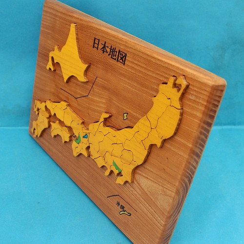日本地図 組み木　組み木絵　置物　アート　ケヤキ　パズル
