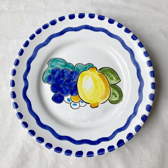 リム付き丸皿　20cm LIS024 マヨリカ焼き イタリア陶器 レモン柄 1枚目の画像
