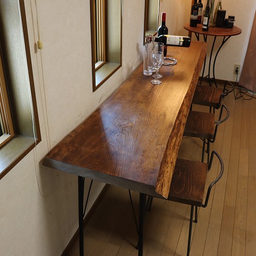 ｗ1945一枚板国産のヒノキ カウンターテーブル カフェ ダイニング 